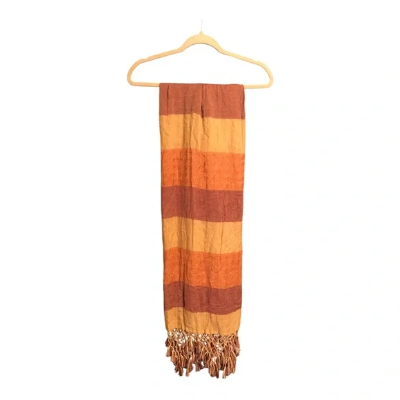 Free People Orange Patterned Lattice Fringe Scarf - Picture 4 of 7